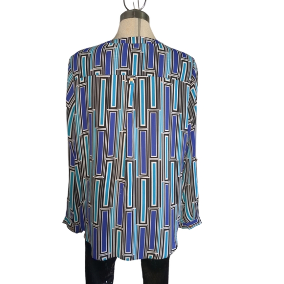 INVESTMENTS Royal Blue Long Sleeves Multicolour Blouse Size LG - Picture 5 of 11